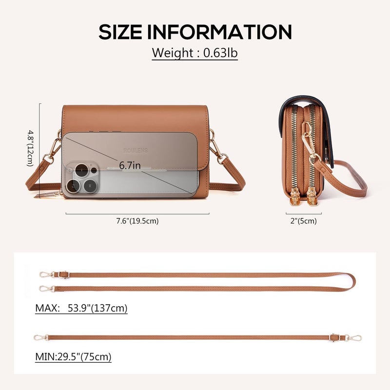 Roulens Small Crossbody Bag for Women,Cell Phone Purse Women's Shoulder Handbags Wallet Purse with Credit Card Slots - Image 4